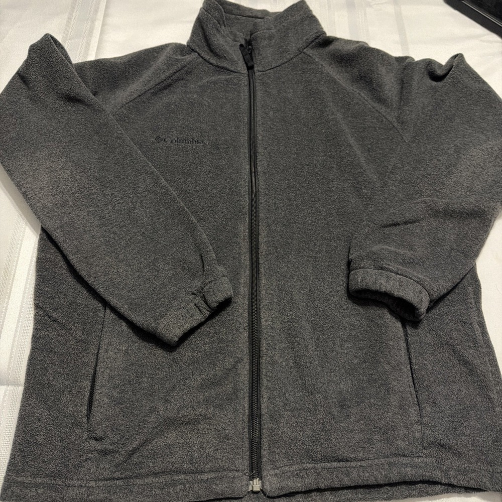 Vintage Columbia Womens L Full Zip Fleece Jacket Charcoal Gray Mock Neck Outdoor